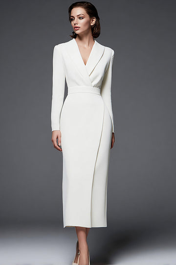 Ivory Sheath Work Dress With Long Sleeves